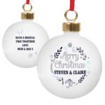 Personalised 'Merry Christmas' Frost Design Ceramic Bauble - Image 3