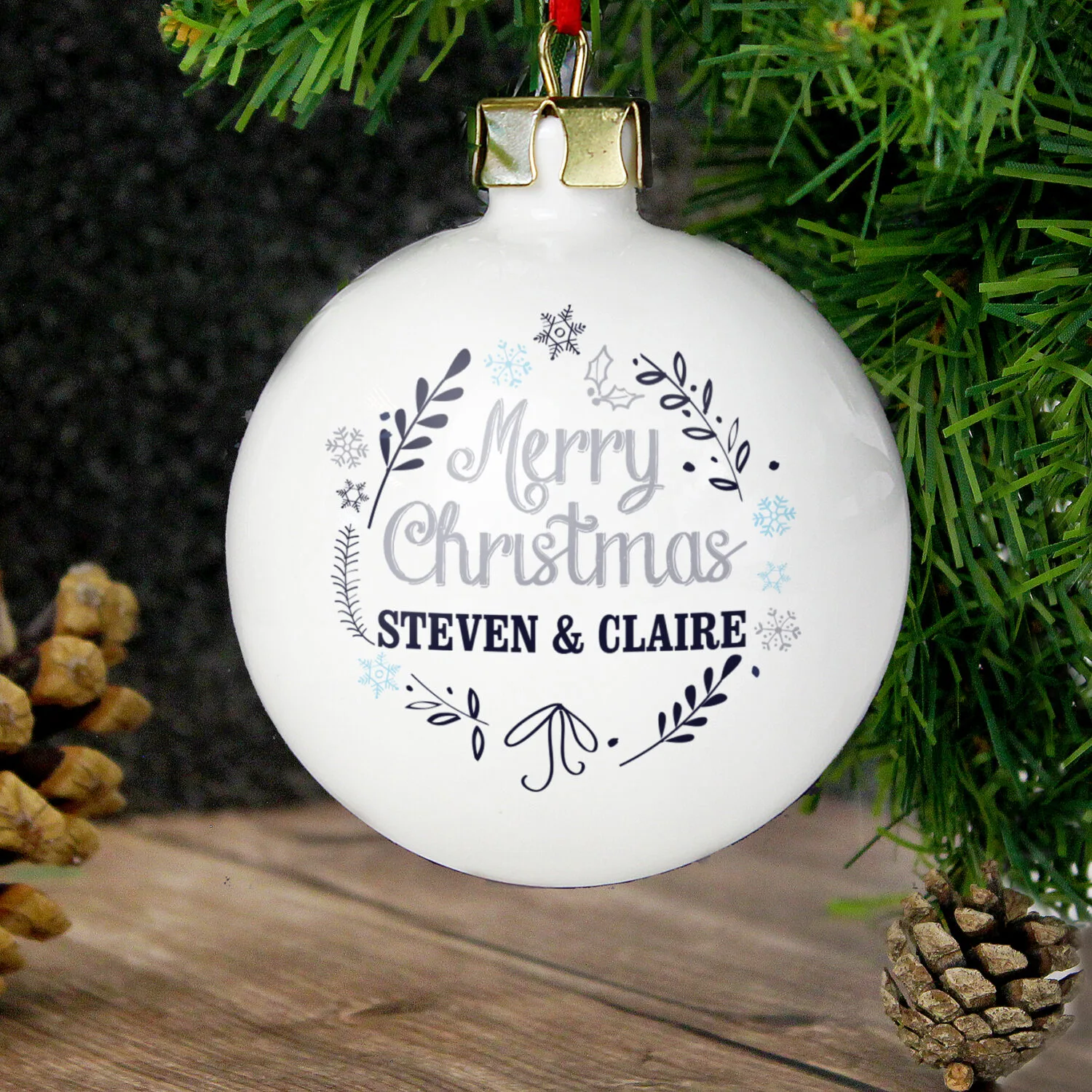 P0305G65 Personalised 'Merry Christmas' Frost Design Ceramic Bauble Personalised 'Merry Christmas' Frost Design Ceramic Bauble - Image 1