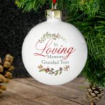 Personalised 'In Loving Memory' Wreath Design Ceramic Christmas Bauble
