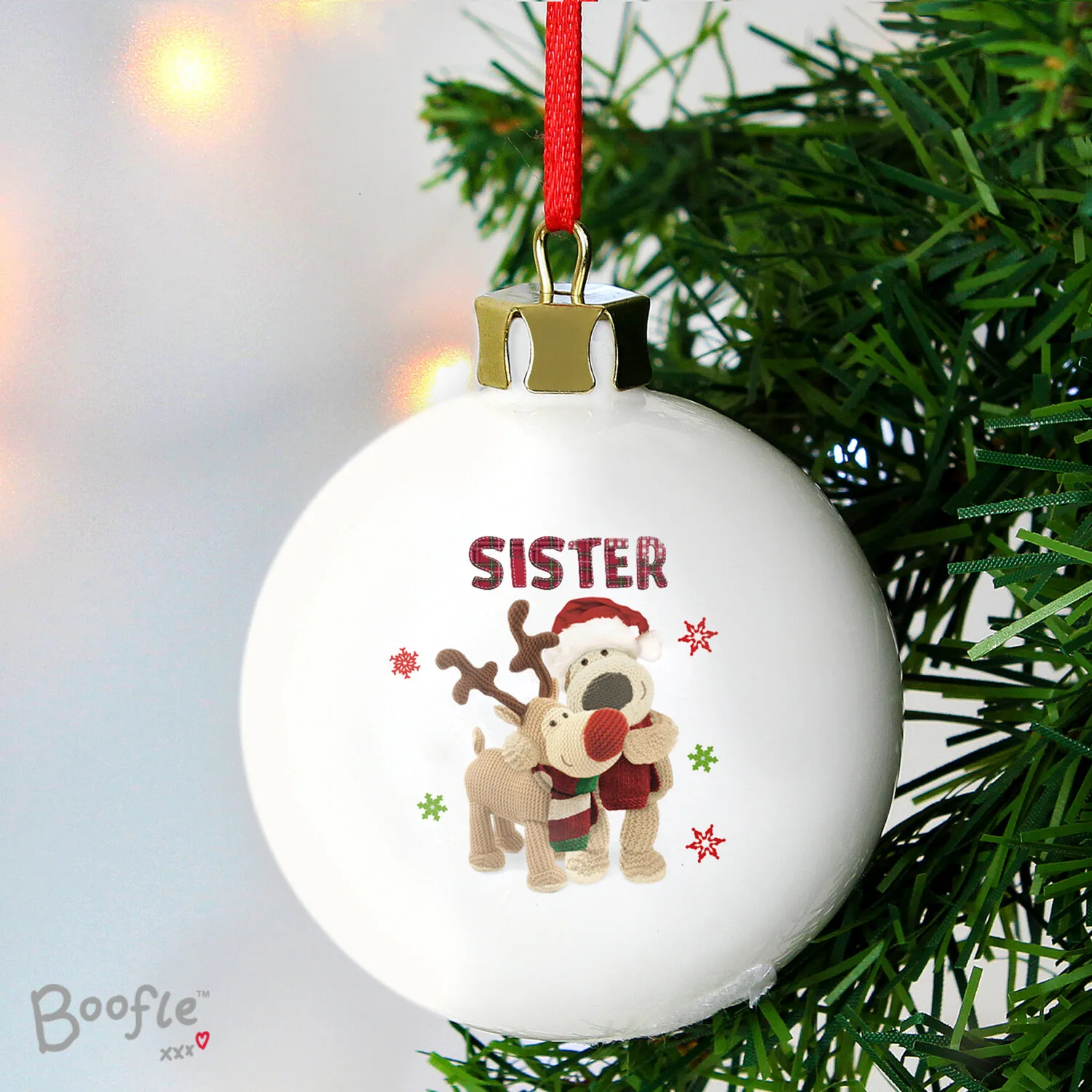 Personalised Boofle Christmas Reindeer Design Ceramic Bauble - Image 2