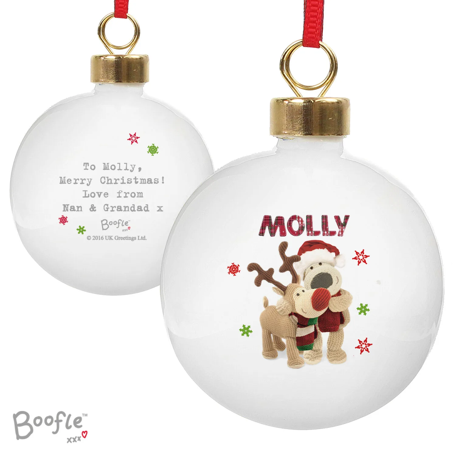 Personalised Boofle Christmas Reindeer Design Ceramic Bauble - Image 4
