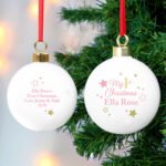 Personalised Gold & Pink Stars Design 'My 1st Christmas' Ceramic Bauble
