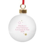 Personalised Gold & Pink Stars Design 'My 1st Christmas' Ceramic Bauble - Image 4