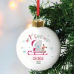 Personalised Tiny Tatty Teddy Sleigh 'My 1st Christmas' Ceramic Bauble