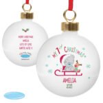 Personalised Tiny Tatty Teddy Sleigh 'My 1st Christmas' Ceramic Bauble - Image 4