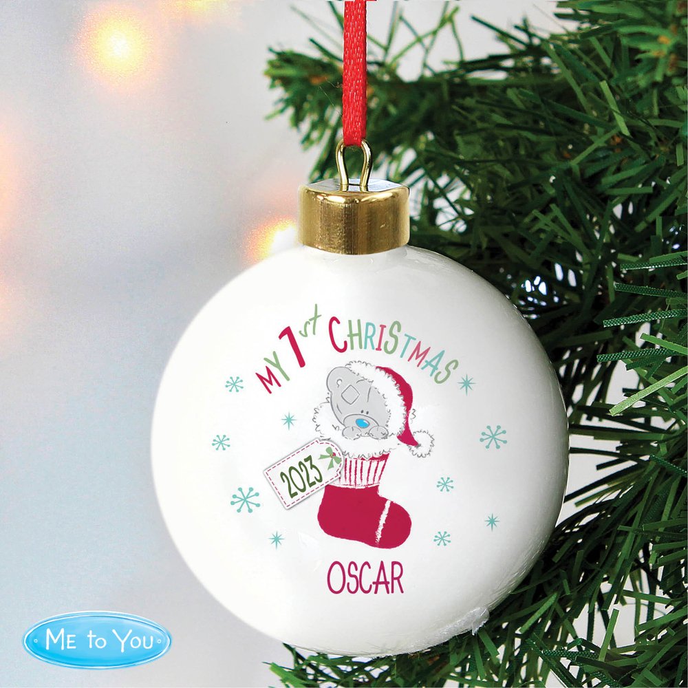 Personalised Tiny Tatty Teddy Stocking 'My 1st Christmas' Ceramic Bauble - Image 3