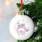 Personalised Unicorn Sparkle Design Ceramic Christmas Bauble - Image 3