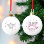 Personalised Unicorn Sparkle Design Ceramic Christmas Bauble - Image 4