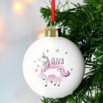 Personalised Unicorn Sparkle Design Ceramic Christmas Bauble - Image 5