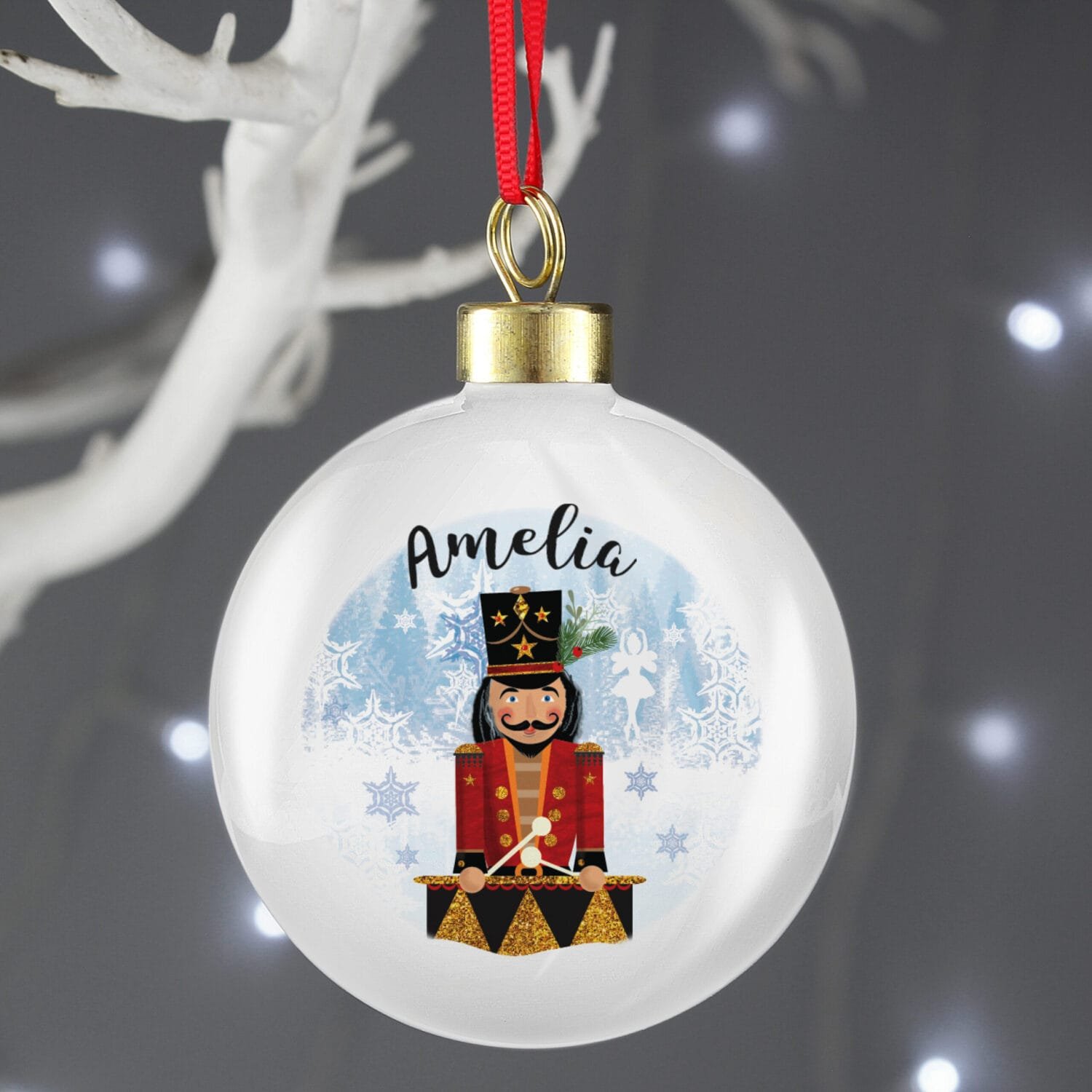P0305H45 Personalised Christmas Nutcracker Design Ceramic Bauble Personalised Christmas Nutcracker Design Ceramic Bauble - Image 1