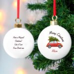 Personalised Driving Home For Christmas Ceramic Bauble