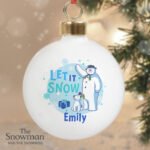 Personalised The Snowman and the Snowdog Blue Ceramic Christmas Bauble - Image 3