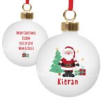 Personalised Santa with Christmas Tree & Presents Ceramic Christmas Bauble - Image 4