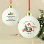 Personalised 'My First Christmas' Penguin Design Ceramic Christmas Bauble