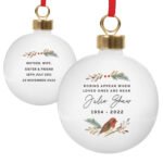 Personalised 'Robins Appear...' Memorial Ceramic Christmas Bauble - Image 3
