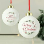 Personalised 'Merry Christmas' Holy Design Ceramic Bauble