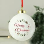 Personalised 'Merry Christmas' Holy Design Ceramic Bauble - Image 2