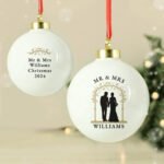 Personalised Wedding Couple Ceramic Christmas Bauble