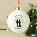 Personalised Wedding Couple Ceramic Christmas Bauble - Image 4