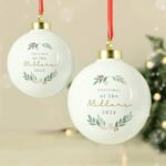 Personalised Any Message Foliage Design Ceramic Christmas Bauble