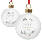 Personalised Any Message Foliage Design Ceramic Christmas Bauble - Image 5