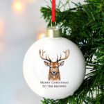 Personalised Any Message Watercolour Stag Design Ceramic Christmas Bauble - Image 2