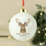 Personalised Any Message Watercolour Stag Design Ceramic Christmas Bauble - Image 4