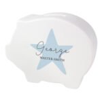 Personalised Children's Name & Message Blue Star Motif Ceramic Piggy Bank - Image 5