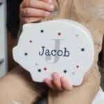 Personalised Children's Name & Initial Stars Design Ceramic Piggy Bank - Image 2