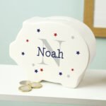 Personalised Children's Name & Initial Stars Design Ceramic Piggy Bank - Image 4