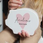 Personalised Children's Name & Message Pink Heart Motif Ceramic Piggy Bank - Image 2