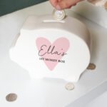 Personalised Children's Name & Message Pink Heart Motif Ceramic Piggy Bank - Image 3