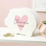 Personalised Children's Name & Message Pink Heart Motif Ceramic Piggy Bank - Image 4