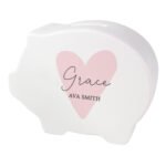 Personalised Children's Name & Message Pink Heart Motif Ceramic Piggy Bank - Image 5