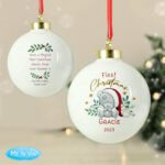 Personalised Tiny Tatty Teddy 'First Christmas' Ceramic Bauble