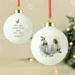 Personalised Any Message Photo Upload Memorial Ceramic Christmas Bauble - Image 4