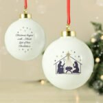 Personalised Any Message Nativity Scene Ceramic Christmas Bauble - Image 3