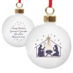 Personalised Any Message Nativity Scene Ceramic Christmas Bauble - Image 5
