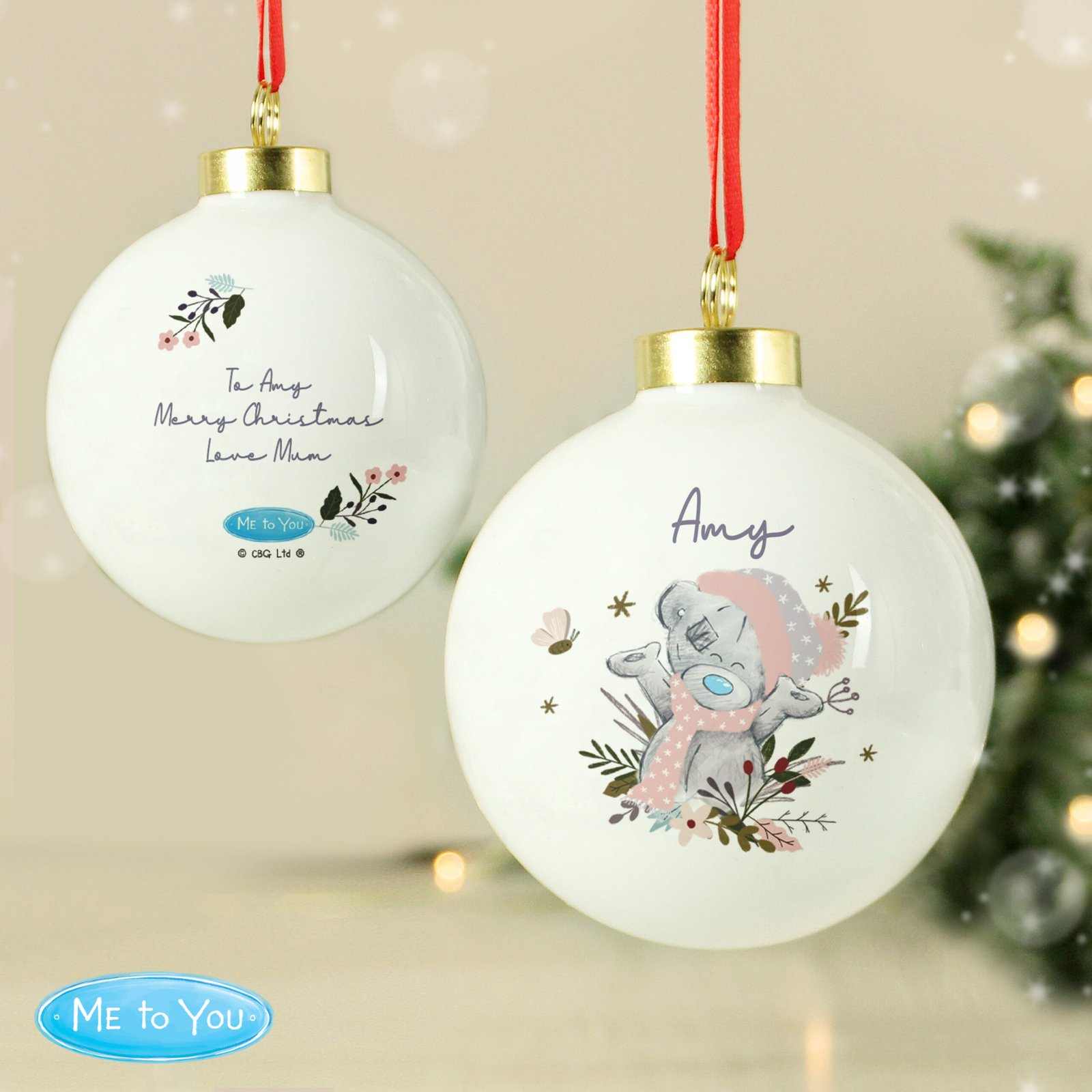P0305J30 Personalised Me to You Cosy Winter Design Ceramic Christmas Bauble Personalised Me to You Cosy Winter Design Ceramic Christmas Bauble - Image 1
