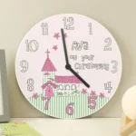 Personalised 'On Your Christening' Pink Whimsical Church Design Wooden Wall Clock