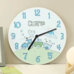 Personalised Name Only Blue Whimsical Train Design Wooden Wall Clock