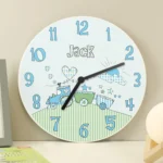 Personalised Name Only Blue Whimsical Train Design Wooden Wall Clock - Image 2
