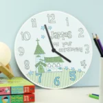 Personalised ‘On Your Christening’ Blue Whimsical Church Design Wooden Wall Clock - Image 3