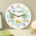 Personalised Children's Blue Animal Alphabet Design Wooden Wall Clock - Image 3