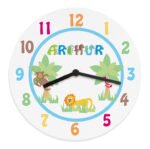 Personalised Children's Blue Animal Alphabet Design Wooden Wall Clock - Image 4