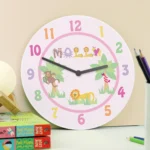 Personalised Children's Pink Animal Alphabet Design Wooden Wall Clock - Image 2