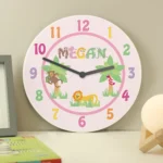 Personalised Children's Pink Animal Alphabet Design Wooden Wall Clock - Image 3