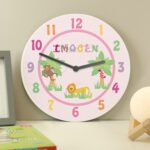 Personalised Children's Pink Animal Alphabet Design Wooden Wall Clock - Image 3