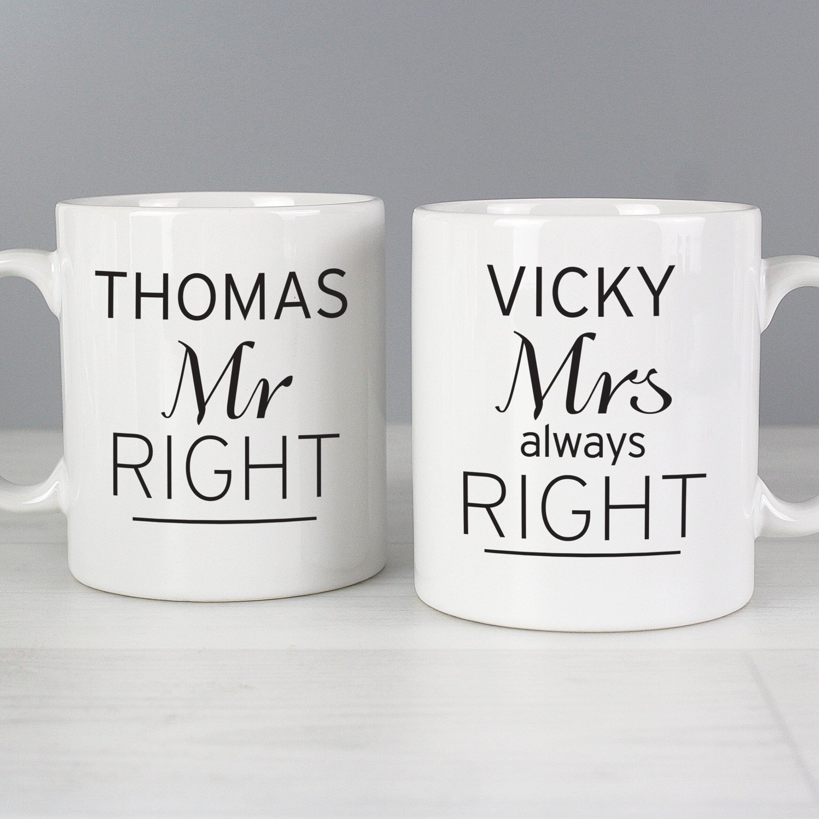 P0306K55 Personalised Classic 'Mr Right Mrs Always Right' Ceramic Mug Set Personalised Classic 'Mr Right/Mrs Always Right' Ceramic Mug Set - Image 1