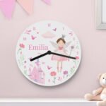 Personalised Children's Fairy Princess Design Round Wooden Wall Clock - Image 2